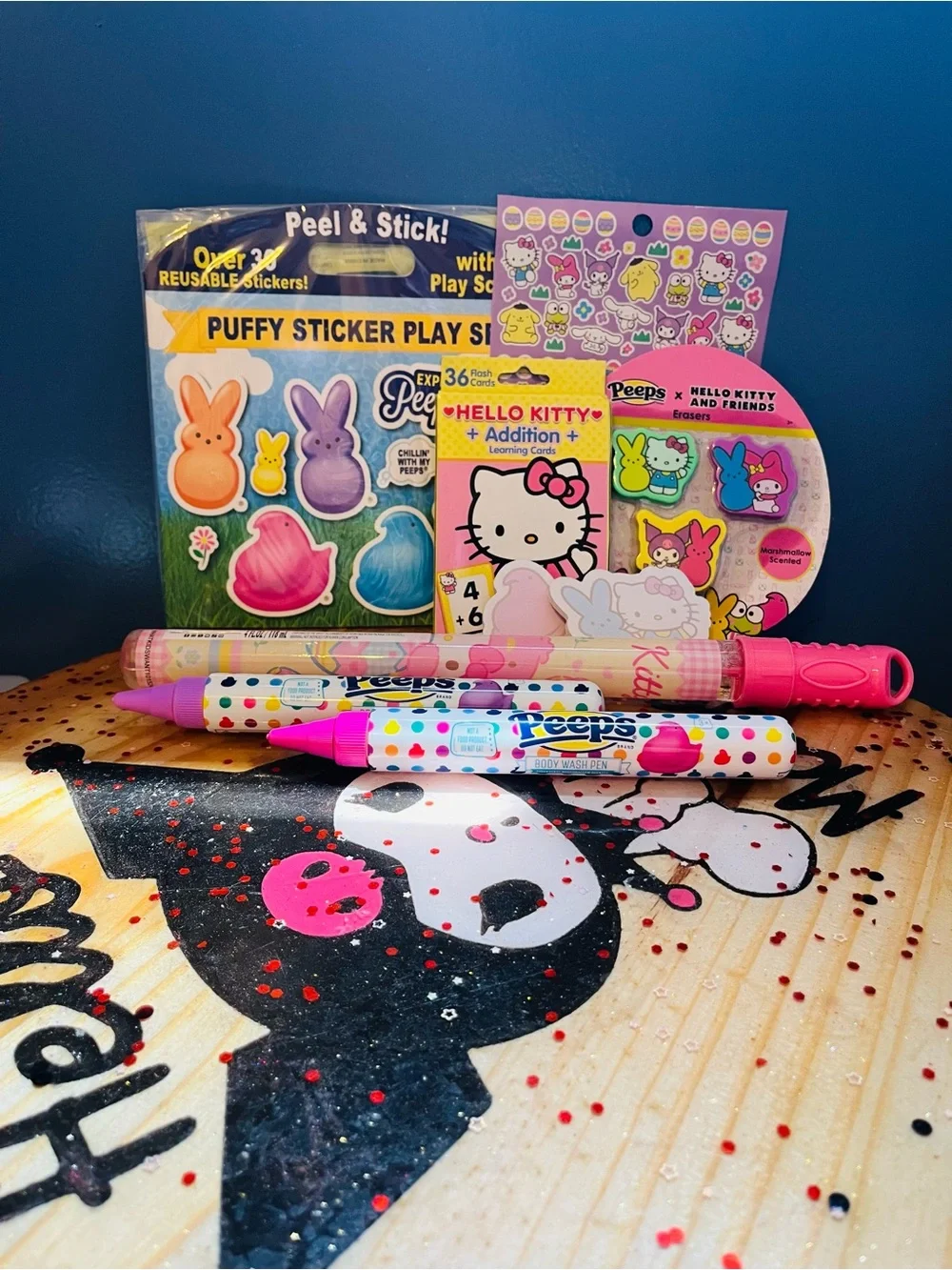 NWT Hello Kitty & Peeps Bundle Stickers Activity, Math Cards Bubbles Body Wash